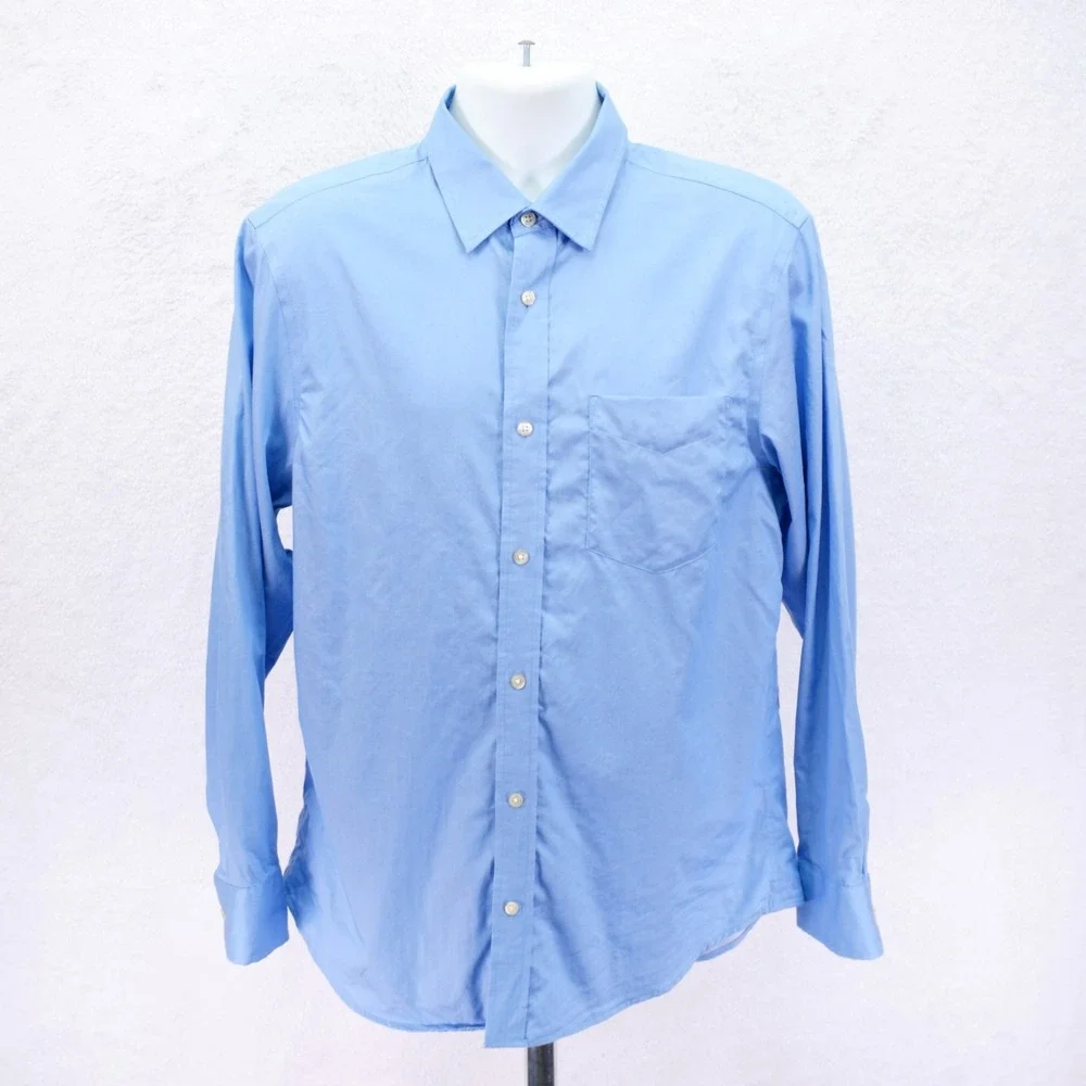 Banana Republic Blue -Large 16-16.5- Collared Dress Shirt Twill Striped Non‎ Iro